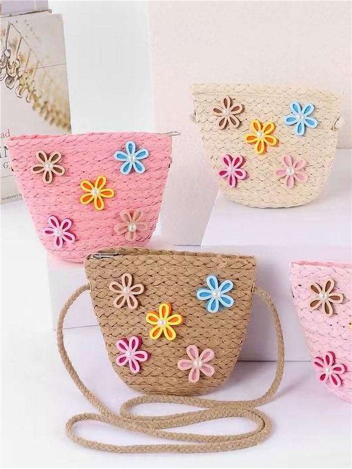Mini bandolera infantil rafia con flores