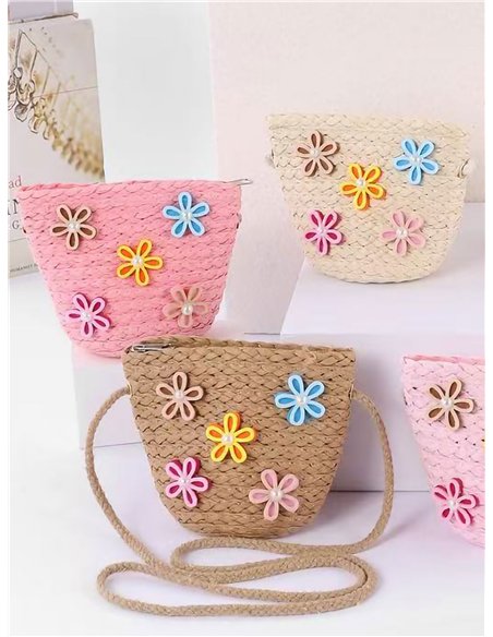 Mini bandolera infantil rafia con flores