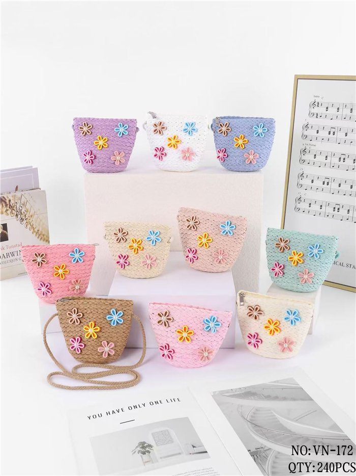 Mini bandolera infantil rafia con flores