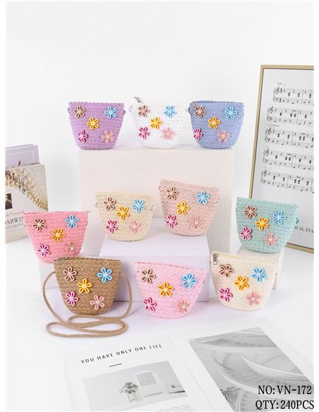 Mini bandolera infantil rafia con flores