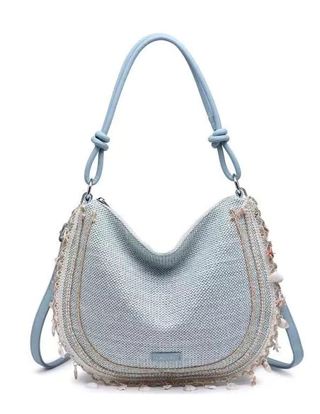 Bolso hobo efecto rafia con abalorios