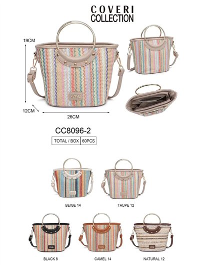 Bolso tote pequeño multicolor efecto rafia con asa metálica 2