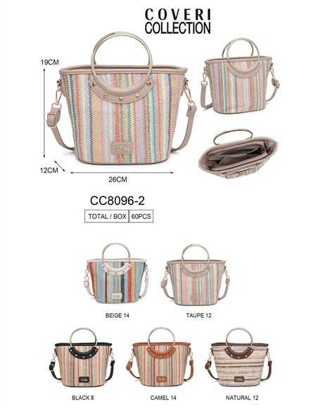 Bolso tote pequeño multicolor efecto rafia con asa metálica
