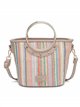 Bolso tote pequeño multicolor efecto rafia con asa metálica