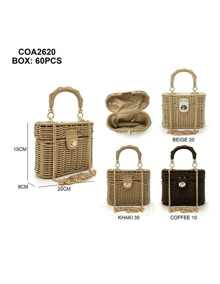 Bolso caja de rafia con cadena