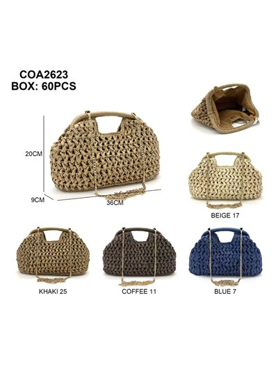 Bolso clutch de rafia con cadena