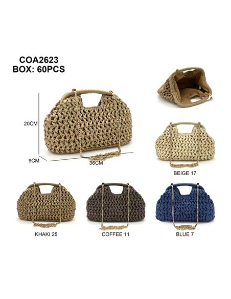 Bolso clutch de rafia con cadena