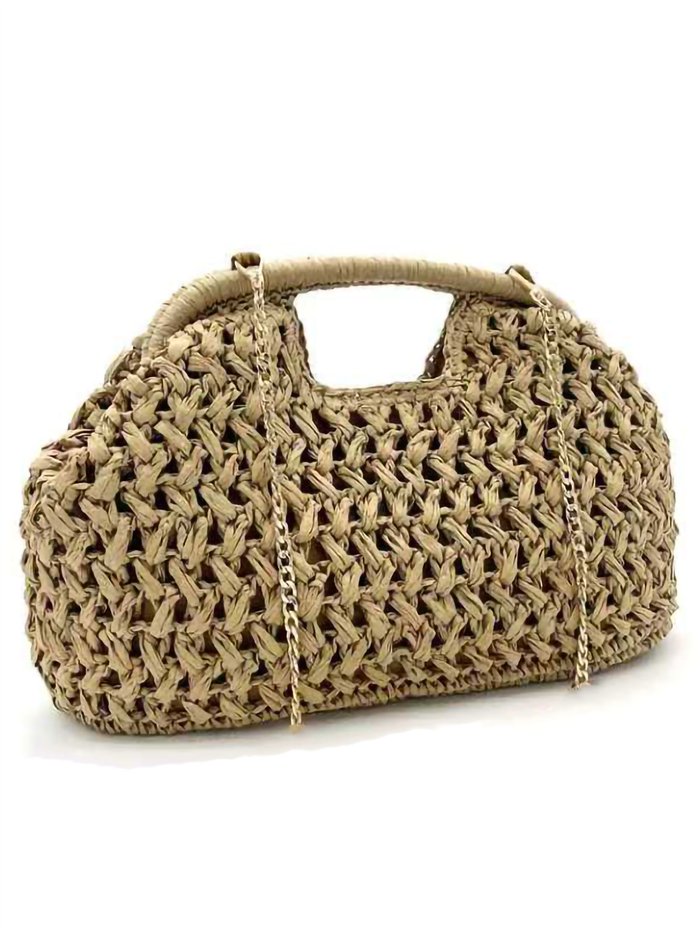 Bolso clutch de rafia con cadena