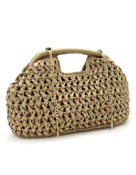 Bolso clutch de rafia con cadena
