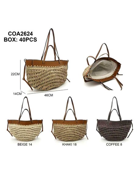 Bolso shopper de rafia con ribete