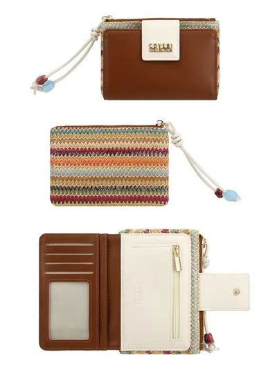 Cartera compacta con efecto rafia multicolor