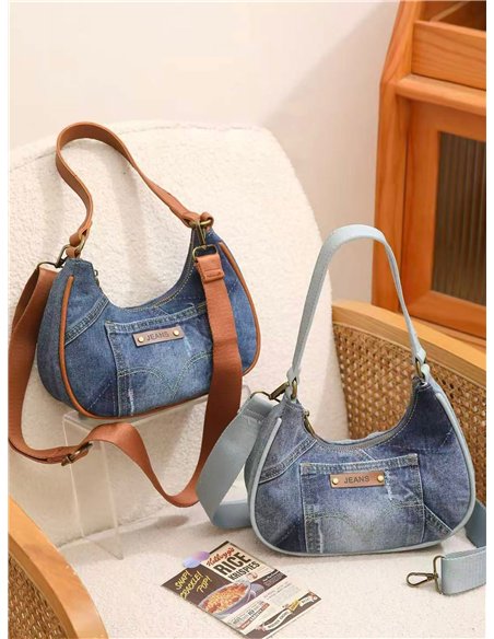 Sac hobo en denim bicolore
