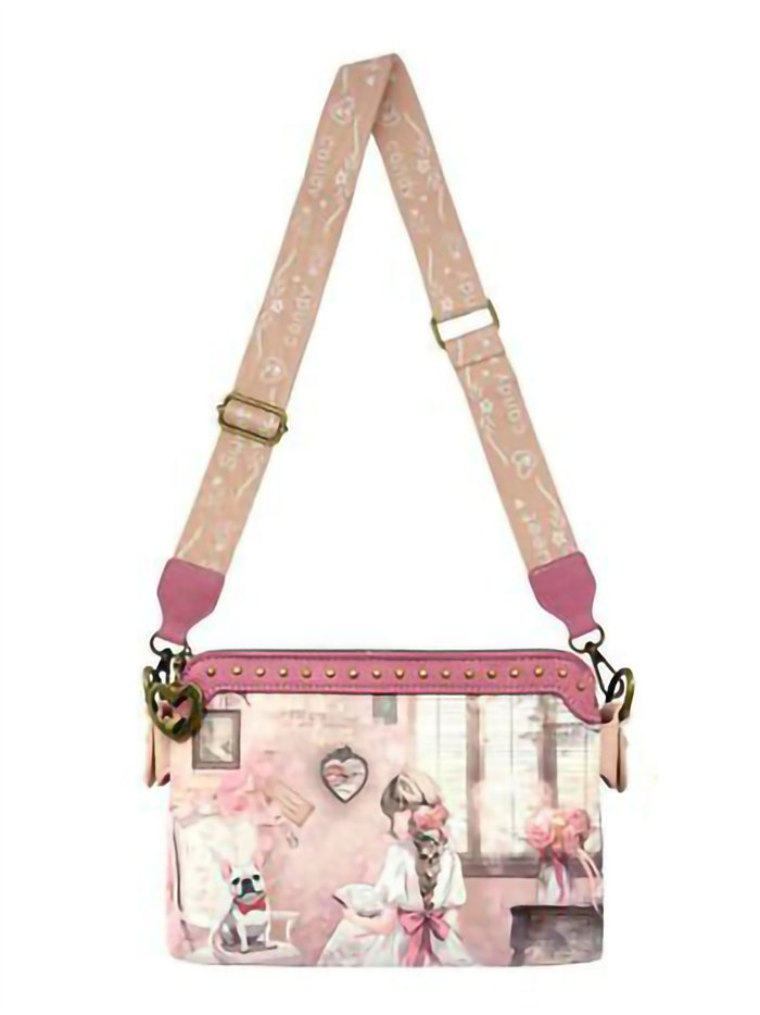 Bedruckte Schultertasche mit Nieten