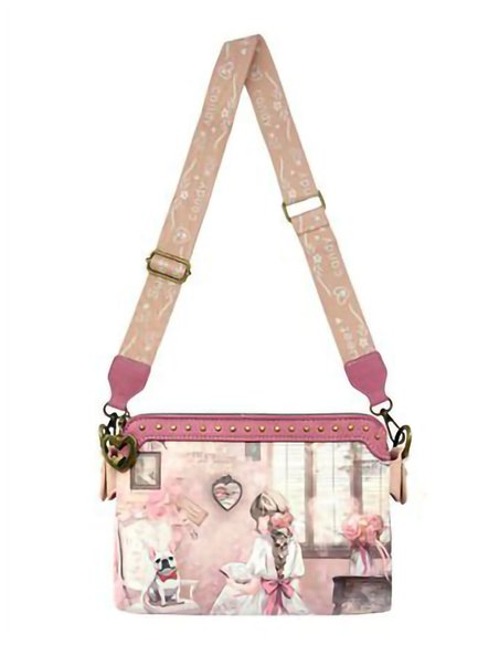 Bedruckte Schultertasche mit Nieten