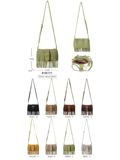 Borsa a tracolla boho in finta pelle scamosciata con frange 2