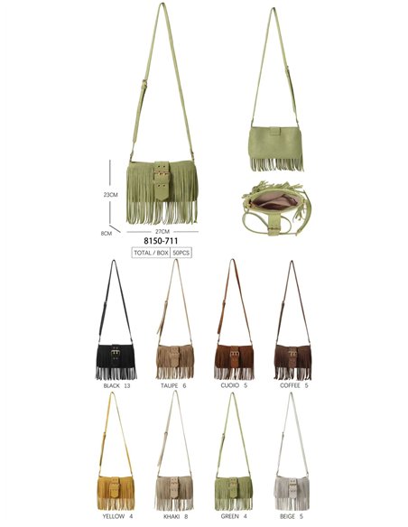 Borsa a tracolla boho in finta pelle scamosciata con frange