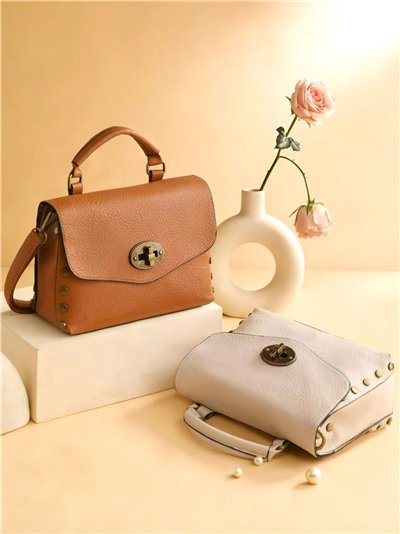 Bolso satchel mini tachas con cierre giratorio