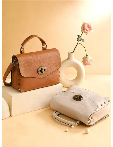 Bolso satchel mini tachas con cierre giratorio