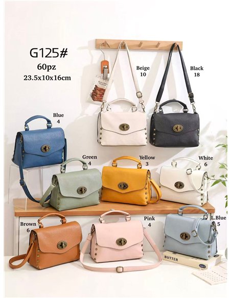 Bolso satchel mini tachas con cierre giratorio