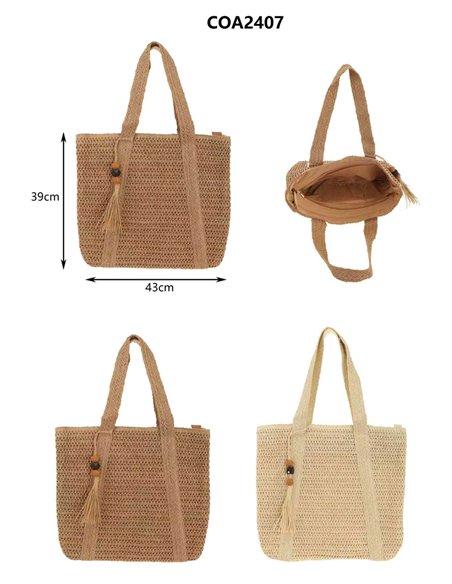 Large raffia tote bag with tassel
