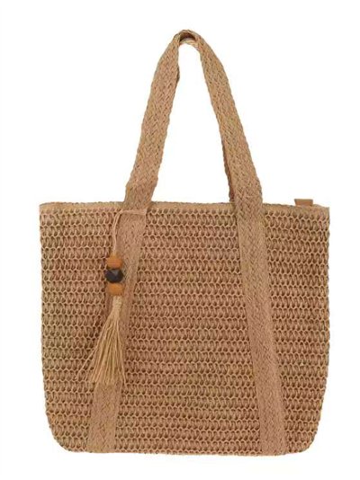 Bolso tote grande de rafia con borla