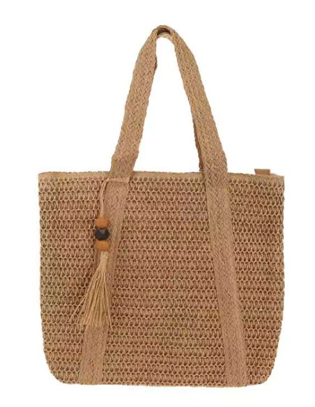 Large raffia tote bag with tassel