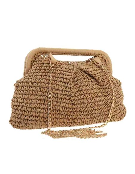 Bolsa de mão em ráfia com alça rígida