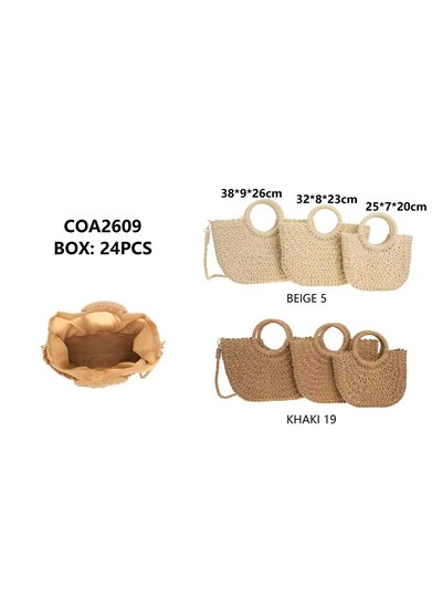 Conjunto de 3 bolsas de ráfia com alça redonda 2