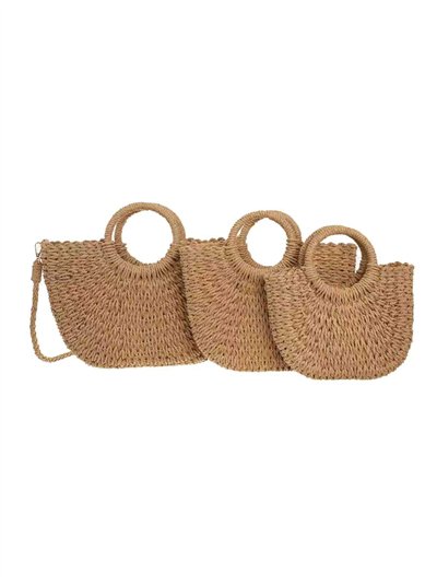 Conjunto de 3 bolsas de ráfia com alça redonda