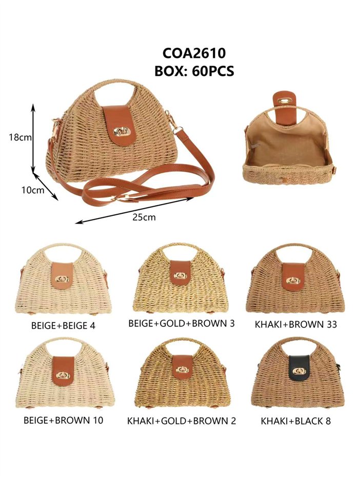 Bolso de mano de rafia con cierre giratorio