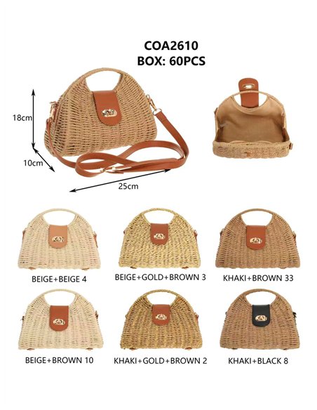 Bolso de mano de rafia con cierre giratorio