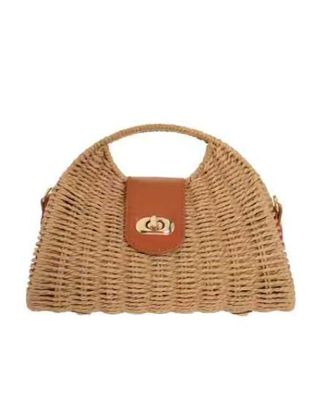 Bolso de mano de rafia con cierre giratorio