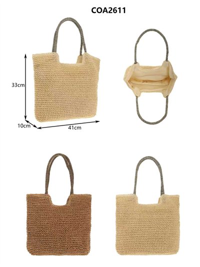 Borsa shopper in rafia con manici a contrasto 2