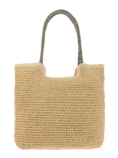 Borsa shopper in rafia con manici a contrasto