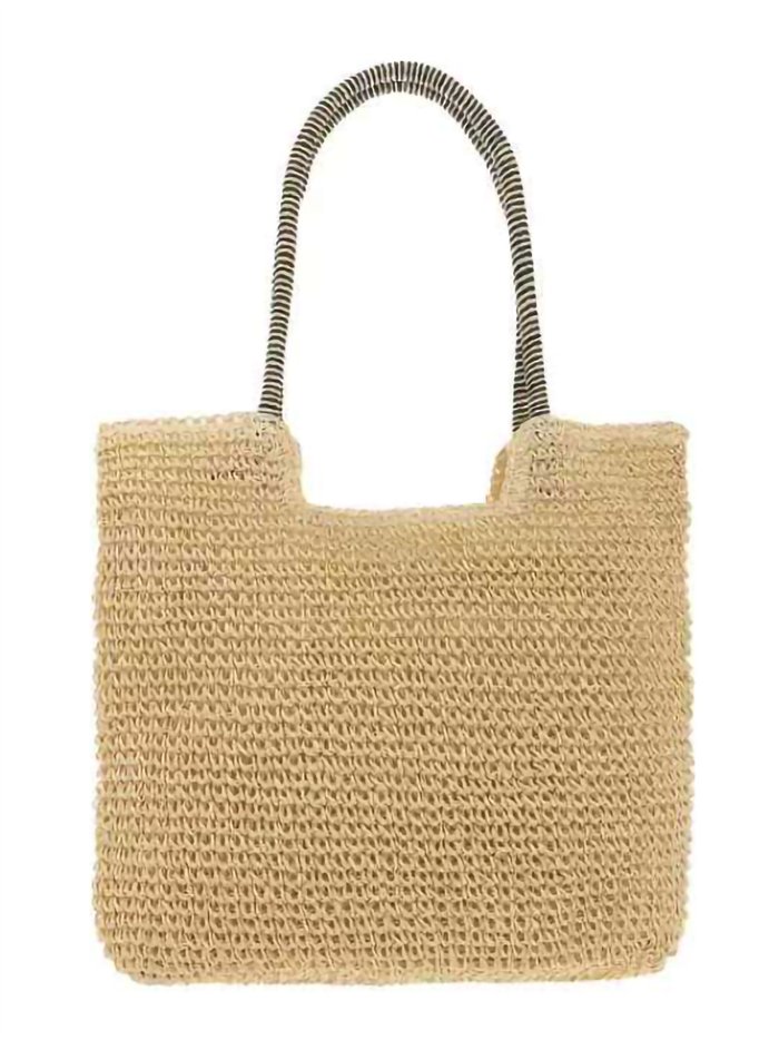Borsa shopper in rafia con manici a contrasto