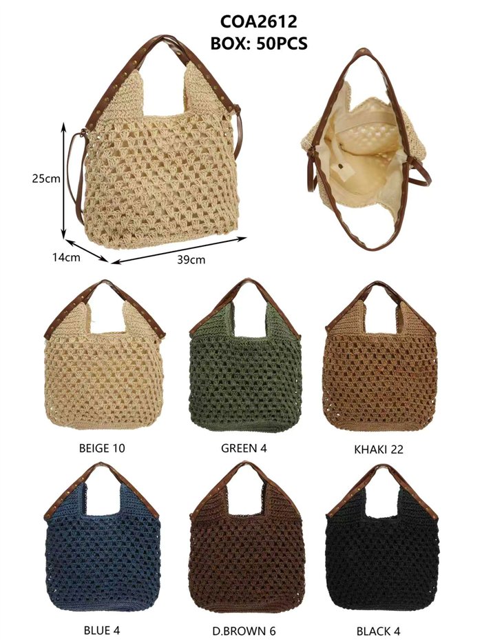 Bolso hobo calado de rafia con asa efecto piel