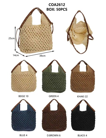 Bolso hobo calado de rafia con asa efecto piel