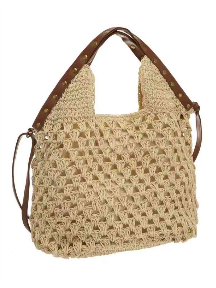 Bolso hobo calado de rafia con asa efecto piel