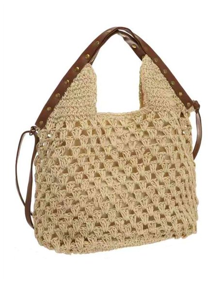 Bolso hobo calado de rafia con asa efecto piel