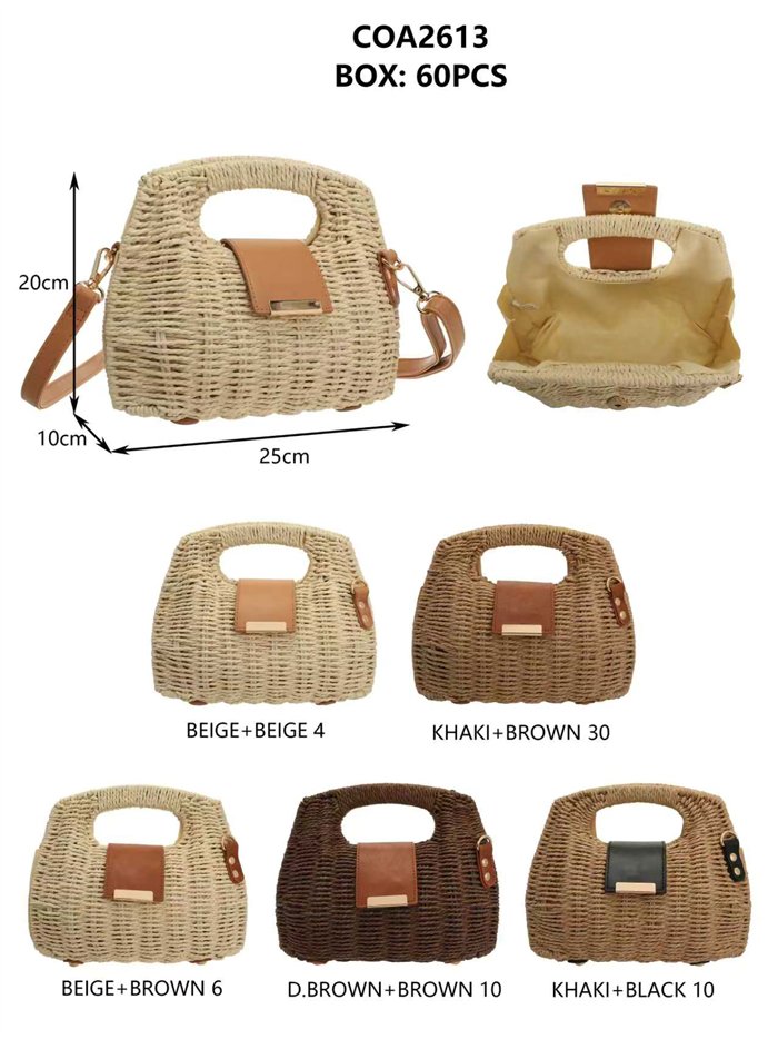 Bolso de mano de rafia con mini solapa efecto piel