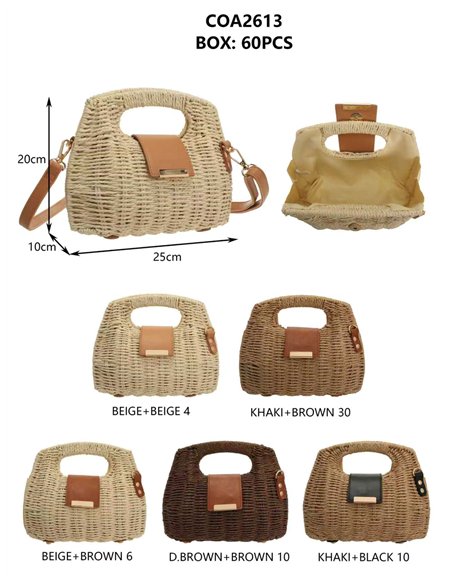 Bolso de mano de rafia con mini solapa efecto piel