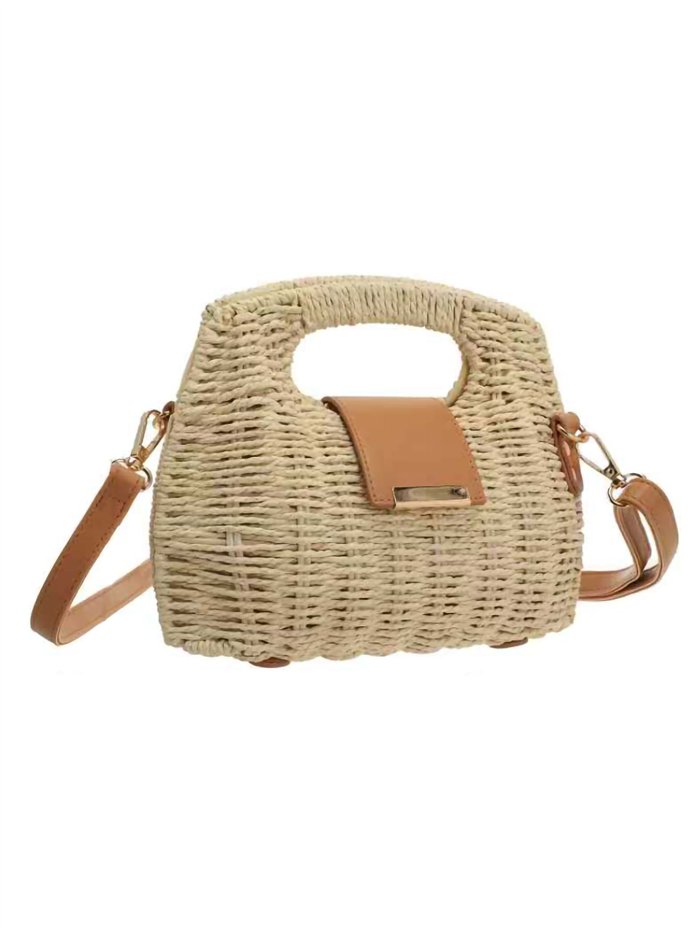 Bolso de mano de rafia con mini solapa efecto piel