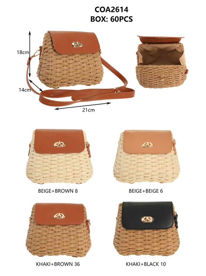 Bolso bandolera de rafia con solapa efecto piel