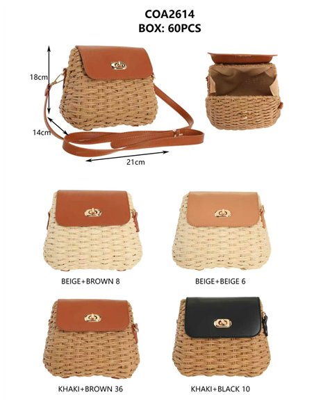 Bolso bandolera de rafia con solapa efecto piel