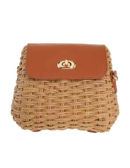 Bolso bandolera de rafia con solapa efecto piel