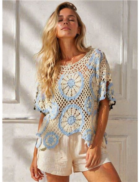 Bluse mit durchbrochenem Häkelmuster