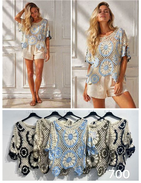 Bluse mit durchbrochenem Häkelmuster