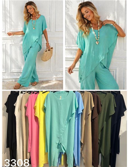 Conjunto blusa fluida asimétrica y pantalón