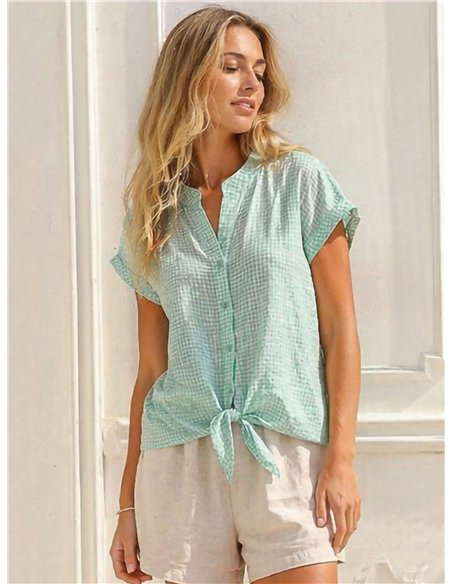 Gingham tie-front blouse