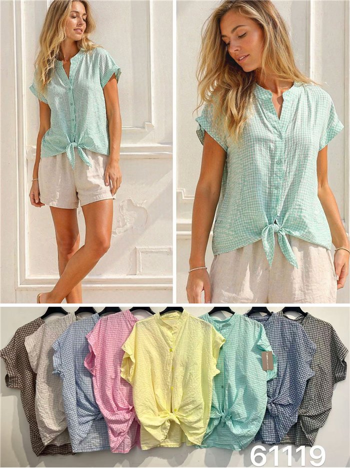 Gingham tie-front blouse